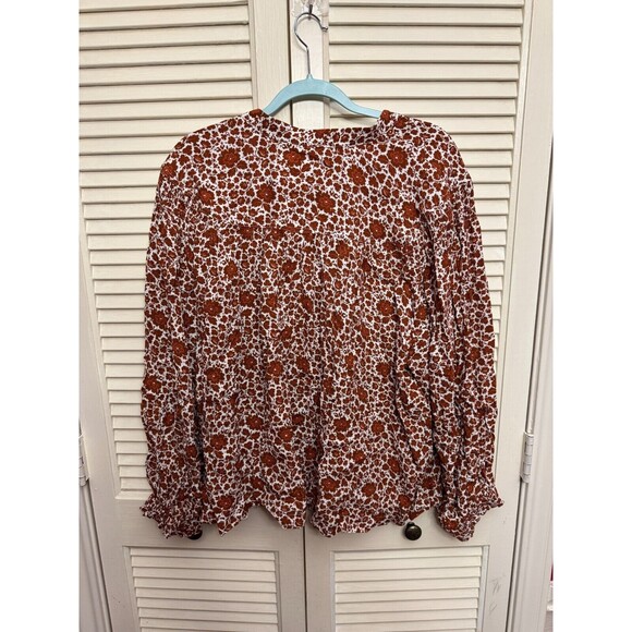 TREASURE & BOND Brown & Beige Shirred Floral V-neck Blouse w Shirt Tail Sz 3X - Picture 6 of 6